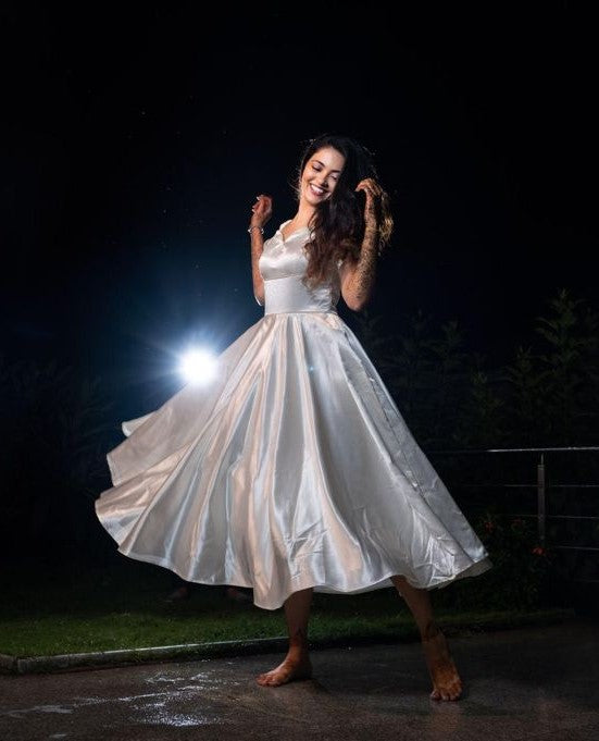 White Satin Long Dress