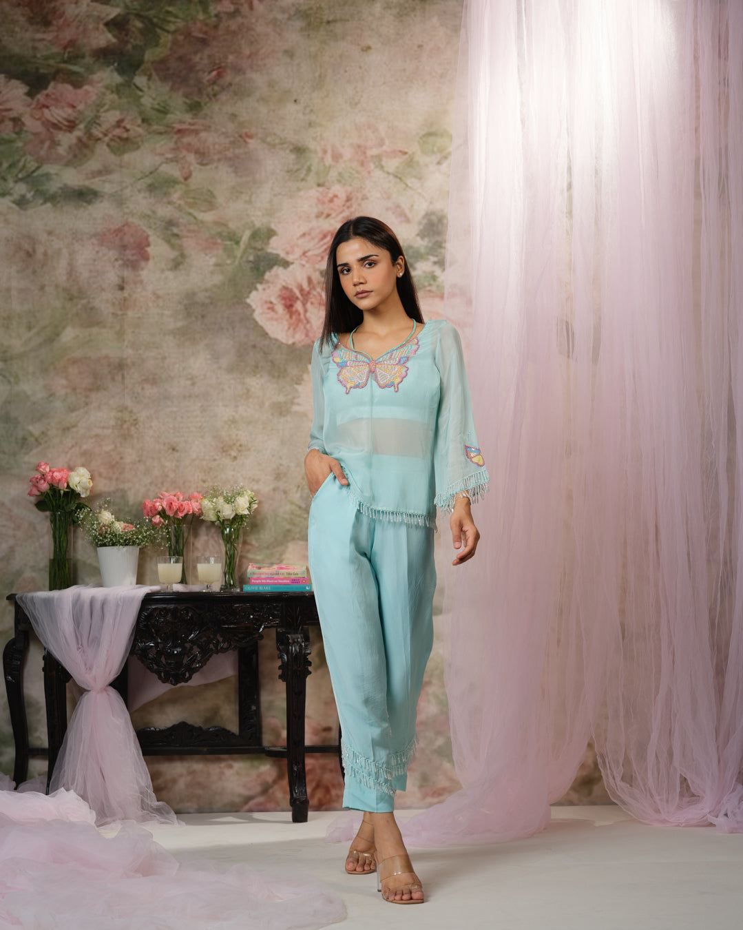 Bloomingtale Embroidered Crystals Co-Ord Set