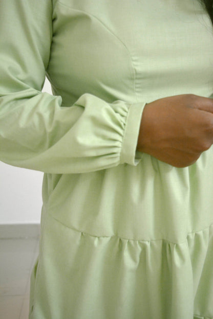 Ruffle-layered Green Dress