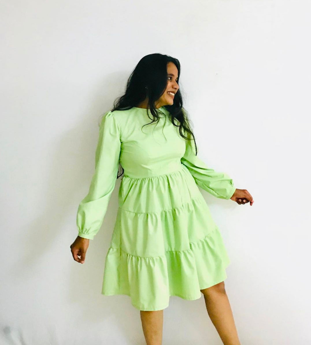 Ruffle-layered Green Dress