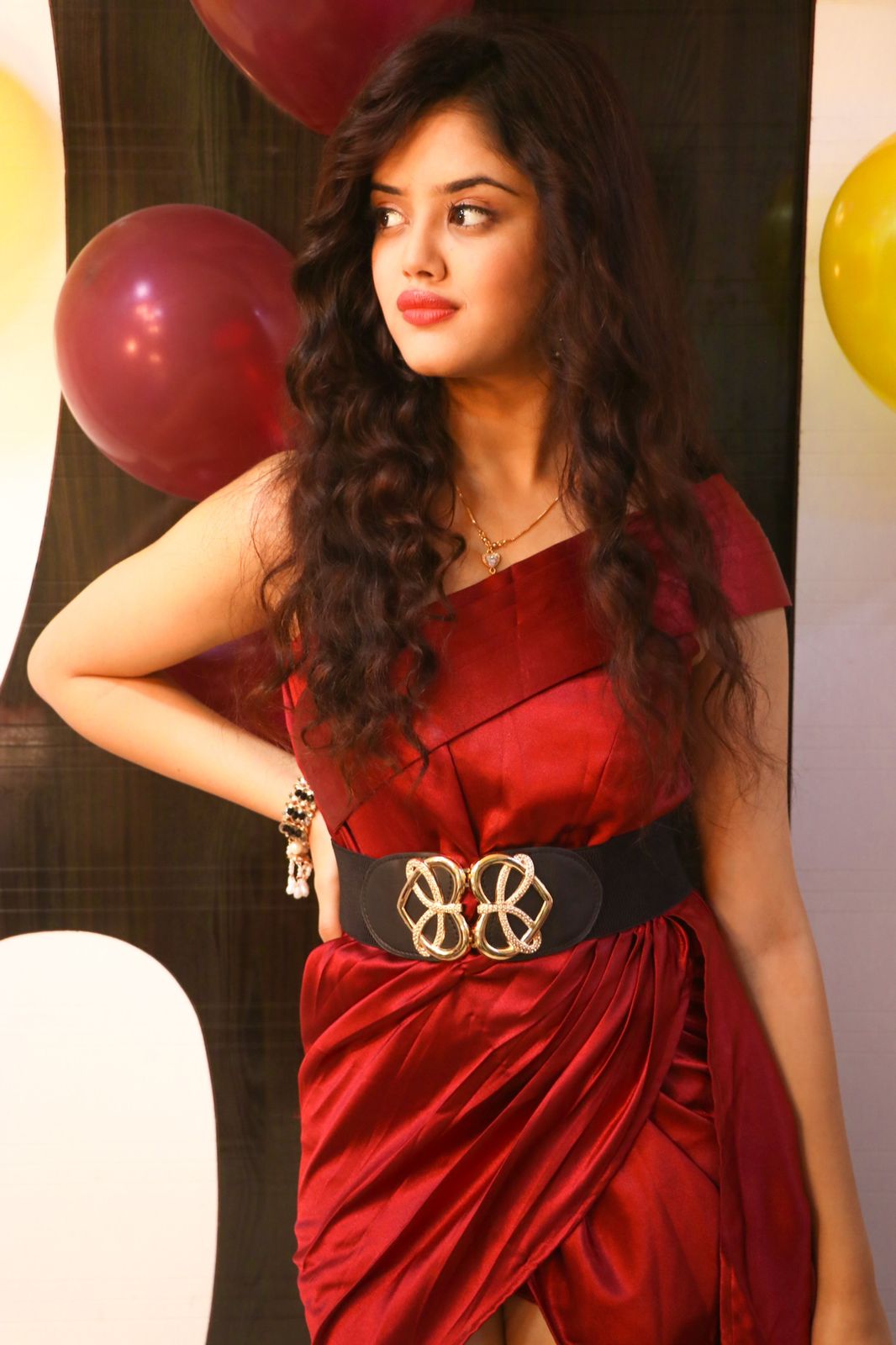 Maroon Satin Dress